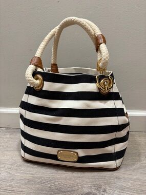 Michael Kors Striped Canvas Rope-Handle Tote Bag - Black & White